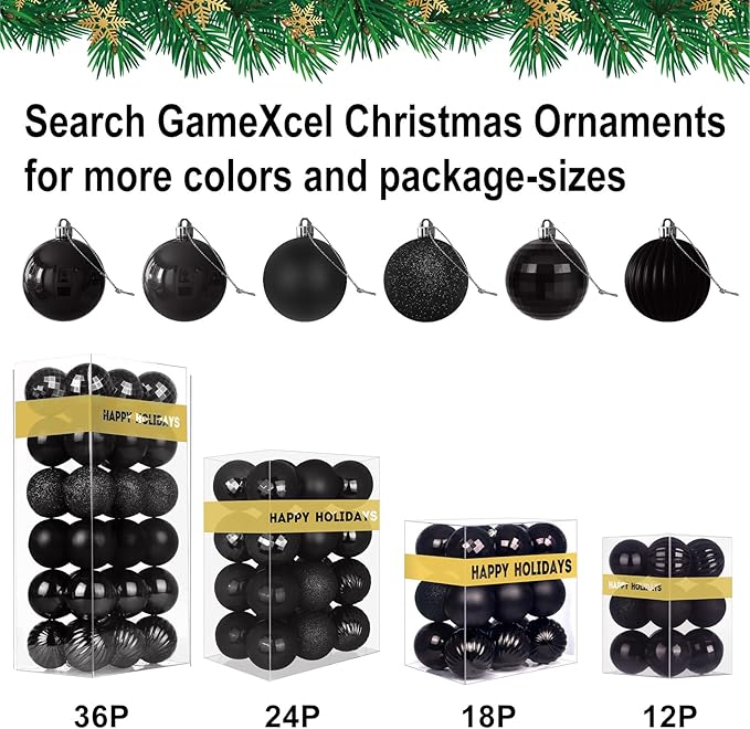 Black 3.2" Large Christmas Balls - Christmas Tree Decoration Ornaments Shatterproof Hanging Balls for Birthday Halloween Holiday Wedding Decorations Set of 10pcs