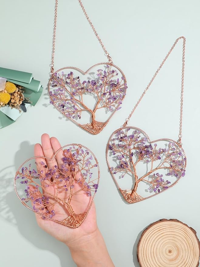 MANIFO Amethyst Crystal Tree Life Hanging Ornament Heart Healing Crystal Gemstone Hanging Decoration for Home Garden Window Wall Gifts