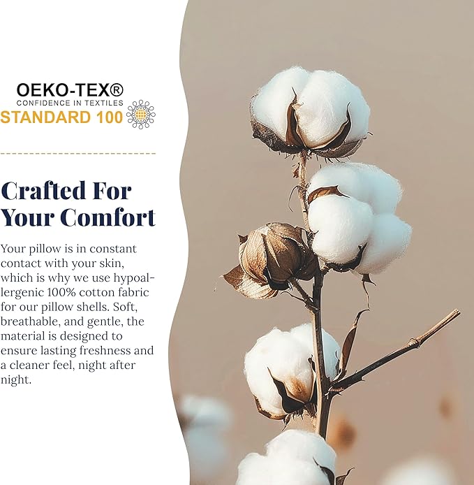 White Cotton Down Pillow - Luxury Hotel Bed Pillow with 100% Cotton, Goose Down Fiber Fill, Feather Pillow for Sleeping, 700TC Cotton Shell, Queen Size - Firm/More Support, 1 Pack