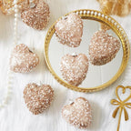 Rose Gold Christmas Ball Ornaments 10Pcs Glitter Sequin Heart Shaped Baubles Decoration Valentines Pearl Foam Hanging Decor(2.36in)