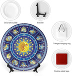 Ceramic Display Plate, Astrology Ceramic Hanging Decorative Plate, Horoscope Circle Sun Birth Zodiac Constellation, 8 Inch, Household Custom Ceramic Plate, Yellow Orange Dark Blue