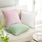 decorUhome Chenille Soft Cozy Throw Pillow Covers 24x24 Set of 2 Modern Farmhouse Boho Velvet Decorative Euro Sham Pillow Cases with Stitched Edge for Couch Sofa Bed Home Valentines Decor, Blush Pink