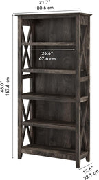 Bush Home Tall 5 Shelf Bookcase for Living Room or Home Office, Large Bookshelf, Modern Farmhouse Style, Key West Collection, Dark Gray Hickory