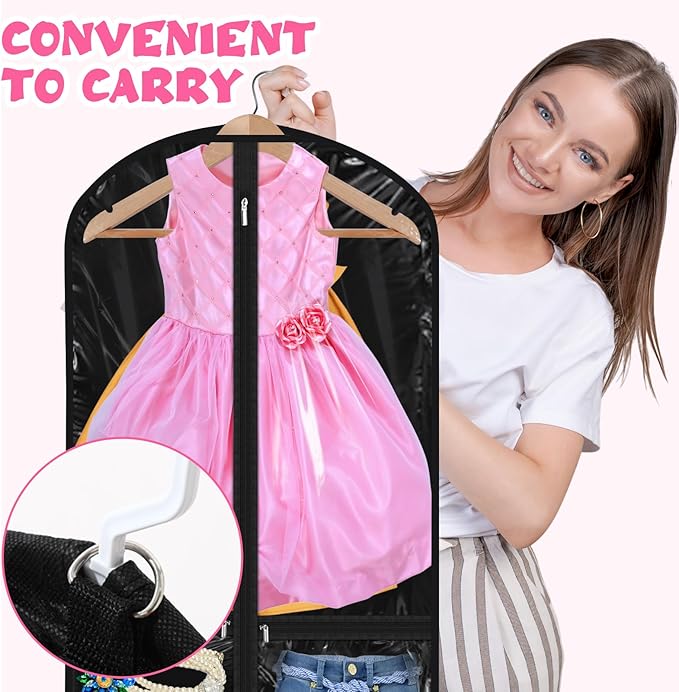 14 Pcs Garment Bags for Dance Costumes Clear PVC with Zippers 24 x 50 Inch Suits Bag with Pockets Dance Costume Organizer Carrier for Storage Cover for Adult(Translucent Black,Classic)