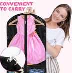 14 Pcs Garment Bags for Dance Costumes Clear PVC with Zippers 24 x 50 Inch Suits Bag with Pockets Dance Costume Organizer Carrier for Storage Cover for Adult(Translucent Black,Classic)
