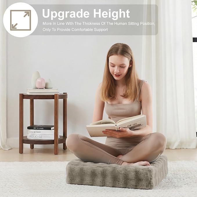 2 Pcs High Density Foam Floor Pillow - Upgraded Large Pillows Seating for Adults - Outdoor Floor Cushion with Soft Tufted Cover - Yoga Pillows for Sitting On Floor - 22 Inch Light Taupe