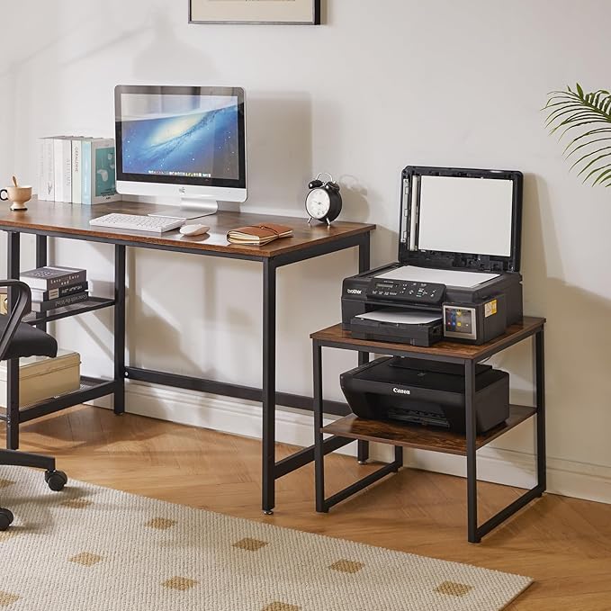 Small Table Stand 20 Inch, Multi-Functional Side & Printer Accent Table with Storage Shelf, Rustic Brown YD-TM153H