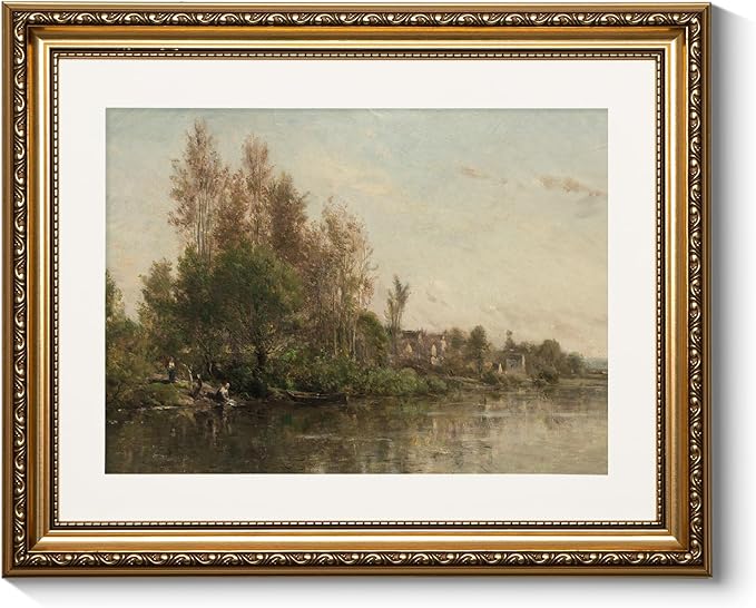 ARPEOTCY Vintage Gold Framed Wall Art Decor, 13x16 inch River Banks Landscape Paintings, Classic Vintage Room Decor, Canvas Prints Antique Frame Home Wall Art for Living Room Bedroom