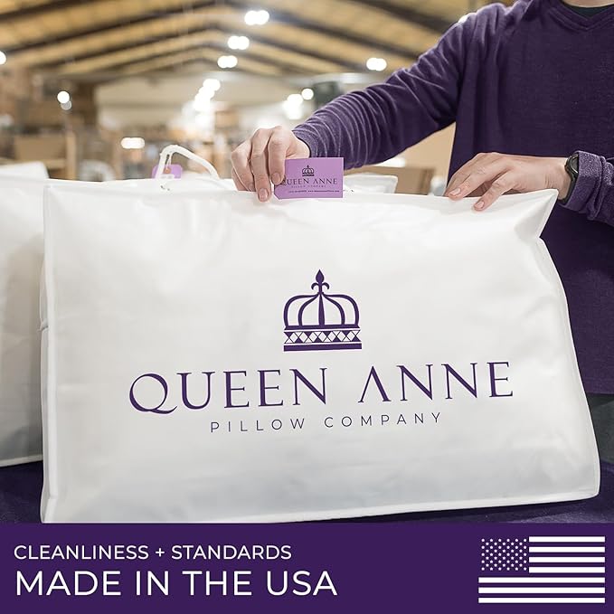 Queen Anne Hotel Collection Pillows – Luxury Down Alternative Bed Pillows (Queen Firm) – Ultimate Comfort, Hypoallergenic, Made in The USA