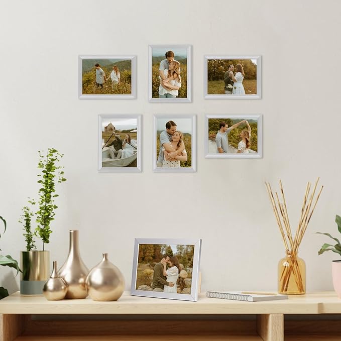 Giftgarden 5x7 Picture Frame Silver Set of 7, Multi Modern 5 x 7 Silver Frames for Wall or Tabletop Display