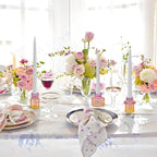 Double Sided Vintage Ribbed Taper Glass Candle Holders,Tea Candle Holder for Table Centerpieces, Wedding Decorations and Dinner Parties (Purple-Pink-Yellow, 3 PCS)