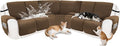 Recliner Sofa Covers 100% Waterproof Velvet L Shape Recliner Couch Covers for Dogs Pets Washable Anti Slip Recliner Slipcovers with Pockets (5 Seat Sofa with 2 Console, Brown)