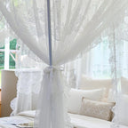AIKASY Elegant Lace Princess 4-Poster Bed Canopy Mosquito Net - Romantic Wedding Bridal Bedroom Decor, Kids Room Bed Curtain for Women Adults - (White1,Twin)