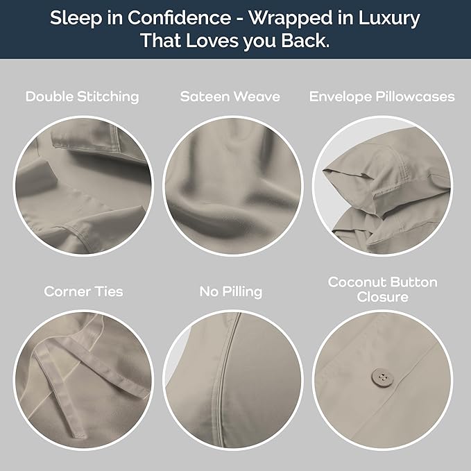 Olive + Crate Tencel Eucalyptus Cooling Duvet Cover Set - Hypoallergenic, Lyocell Tencel Duvet Cover - Temperature Regulating with Hidden Button Closure & Corner Ties - King Size [Taupe Sand]