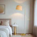 63" Wood Floor Lamps for Living Room with Foot Switch Arc Tall Standing Lamp for Bedroom Mid Century Modern Corner Gold Floor Lamps for Office Nursery Industrial Reading Lamp, White