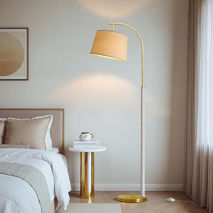 63" Wood Floor Lamps for Living Room with Foot Switch Arc Tall Standing Lamp for Bedroom Mid Century Modern Corner Gold Floor Lamps for Office Nursery Industrial Reading Lamp, White