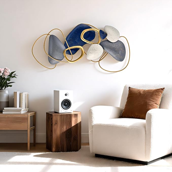 SHERBECK 3D Metal Wall Decor Pebble Wall Sculptures Hanging Ornament Modern Abstract for Bedroom Living Room Sofa Background Home Office Bathroom Kitchen