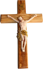 Holy Land Market Olive wood Cross from Bethlehem with a Certificate and Lord prayer card (10 Inch With Resin Crucifix), Brown