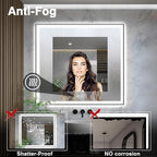 36x36 Square LED Bathroom Mirror - Black Aluminum Framed (Front and Backlit), Anti-Fog Vanity Mirror with Lights, Stepless Dimmable Lighted Mirror,3 Colors Smart Mirror(Horizontal/Vertical)