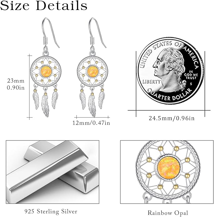 Dream Catcher Earrings for Women 925 Sterling Silver Western Earrings Dream Catcher Dangle Cowgirl Earrings Bohe Jewelry Gifts for Women