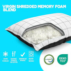 Fluff and Stuff Comfort Pillow | Queen Size Memory Foam Pillows, Chiropractor Designed and Approved 2-in-1 Back Support and Bed Pillows | Fully Adjustable Pillow (Checker, Queen (Pack of 1))