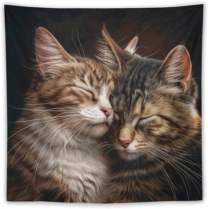 VUMIVI Cat Tapestry Adorable Animals Two Kittens Snuggling Together Vintage Print Realistic Design Tapestry Wall Hanging for Living Room Bedroom Dorm Classroom Aesthetic Decor W60xL60in