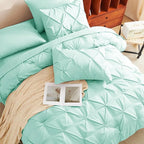 CozyLux Queen Comforter Set Mint Green, 7 Pieces Pintuck Bed in A Bag, Premium Green Comforter Queen Size, Pinch Pleat Bedding Sets with Comforter, Flat Sheet, Fitted Sheet, Pillowcases & Shams