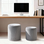 CAROLMADE Set of 2 Round Ottoman with Storage, Upholstered Vanity Stool Support 330lbs Multifunctional Coffee Table Ottoman Velvet Foot Rest Stool or Living Room Bedroom Dorm(Grey)