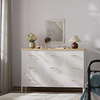 Wide TV Stand Modern TV Console, 9 Drawers Dresser for Bedroom, Fabric Storage Cabinet, Chest of Drawers for Closet, Nursery, Living Room（White）