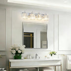 4-Light Modern Bathroom Light Fixture Chrome Vanity Lights Over Mirror Wall Sconce Lighting with K9 Crystal Shades Bathroom Wall Lamp E26 Base for Bedroom, Living Room, Hallway, Cabinet