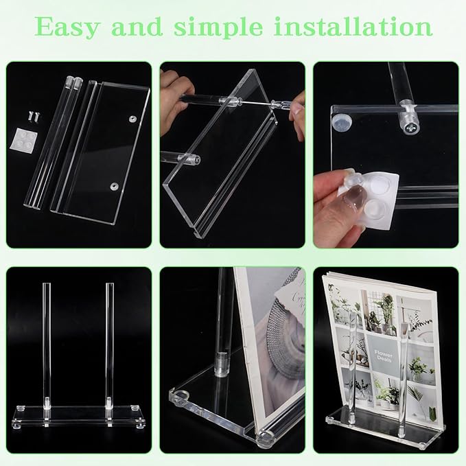 Acrylic Book Display Holder Clear Tabletop Display Stand Artwork Storage Rack for Home Office Book Picture Plate Frame Albums Record Magazine Tablet Clear, 7.8 x 3.5 x 7.6Inch