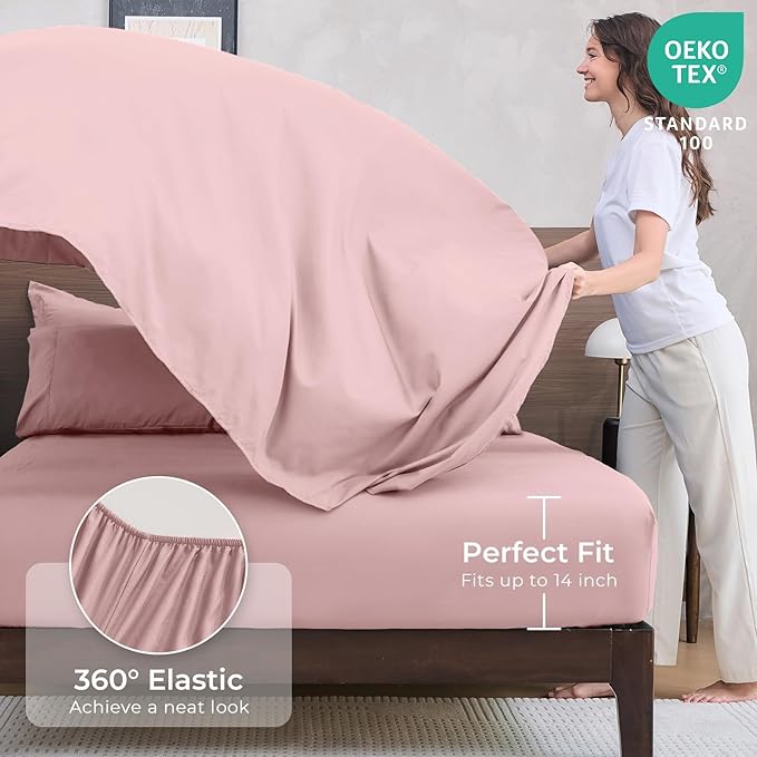 HEVUMYI Dusty Pink Twin Comforter Set - 5-Piece All Season Bed in a Bag Twin, Ultra Soft Bedding Set with Comforter, Flat Sheet, Fitted Sheet, Pillowcases, Pillow Shams