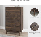 Signature Design by Ashley Calverson Contemporary 5 Drawer Chest of Smooth-Gliding Drawers and Safety Stop, Dark Brown