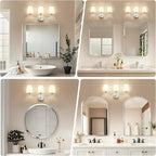 Kvhilw Bathroom Vanity Light, Brushed Nickel Bathroom Light Fixtures, 3-Light Lighting Fixtures Over Miror, Modern Wall Sconce with Flared White Fabric Shade, E26 Socket(ETL Listed)