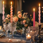 Nuanchu 4 Pcs 7.87 Inch Twisted Taper Candles Wax Unscented Smokeless Spiral Swirl Candlesticks for Wedding Holiday Dinner Party Home Decorations (Pink)