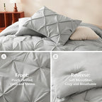 CozyLux Twin XL Comforter Set Light Grey, 5 Pieces Twin Extra Long Pintuck Bed in A Bag for College Dorm, Pinch Pleat Bedding Set with Comforter, Sheets, Pillowcase & Sham