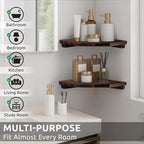 Demigo Hexagon Corner Floating Shelves Wall Mount (Set of 2) – Solid Acacia Wood with Hidden Brackets & Cable Hole – Rustic & Modern Space-Saving Shelves for Bedroom Living Room Office Kitchen