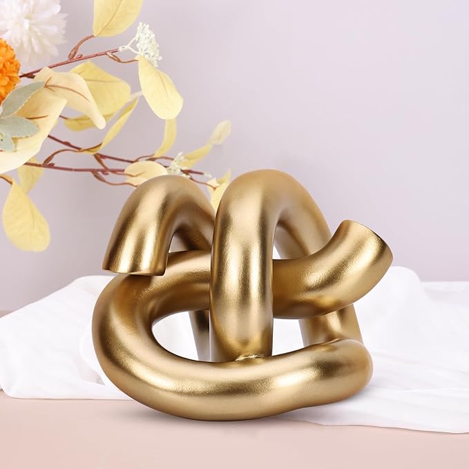 LCCCK Funky Abstract Gold Knot Knick Knacks - Gold Accent Decor for Coffee Table & Tv Stand, Modern Geometric Sculpture Scandinavian Minimalist Home Statue Decorative Objects Entryway Bookcase Book