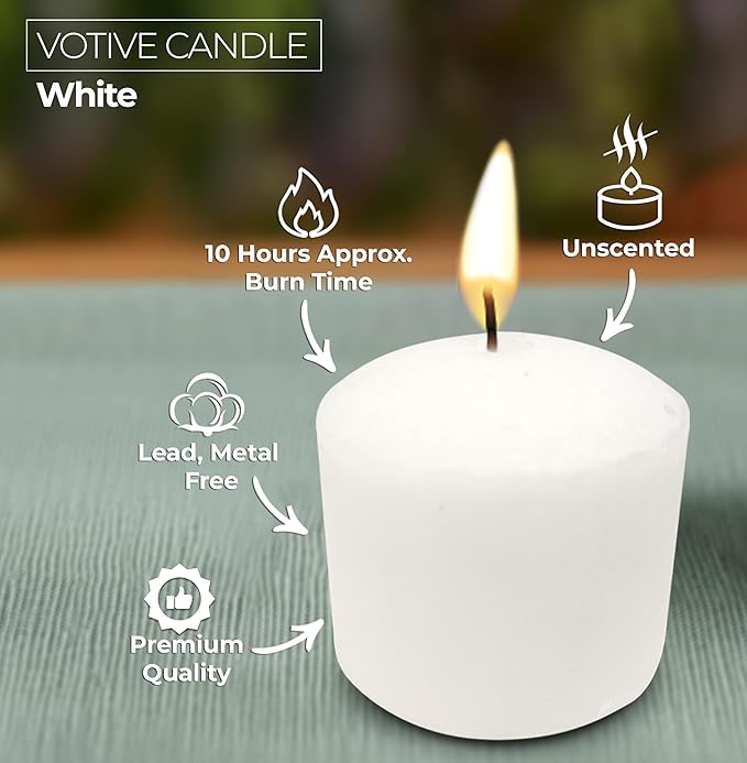 Hyoola Votive Candles - 10 Hour Burn Time - Unscented Candles Votives Bulk - Pack of 200 White Candles - European Made
