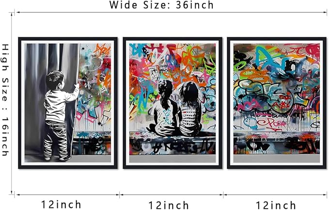 Novatique Abstract Pop Art Wall Decor Street Graffiti Wall Art Teenager Graffiti Art Painting Canvas Print for Living Room Bedroom,12" x 16" x 3Pcs