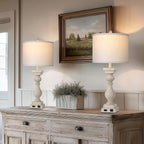 28" Tall Farmhouse Table Lamps Set of 2 with USB C+A Ports and AC Outlet, 3 Way Touch Tall Rustic Bedside Lamps for Living Room, Cream Vintage Lamps for Bedroom