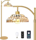 Floor Lamp with Amber Glass Shade, Dimmable Standing Lamp with Remote, Gold Floor Lamp for Living Room,Bedroom, Mid Century Tall Lamp with 12W LED Bulb