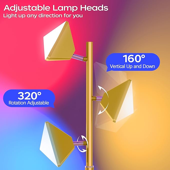 36W RGBCW Floor Lamp, Color Changing LED Tree Floor Lamp, Stepless Dimmable Tall Standing Lamp with Remote & Touch Control, 2700K-6500K Modern Floor Lamps for Living Room, Bedroom, Gaming Room - Gold