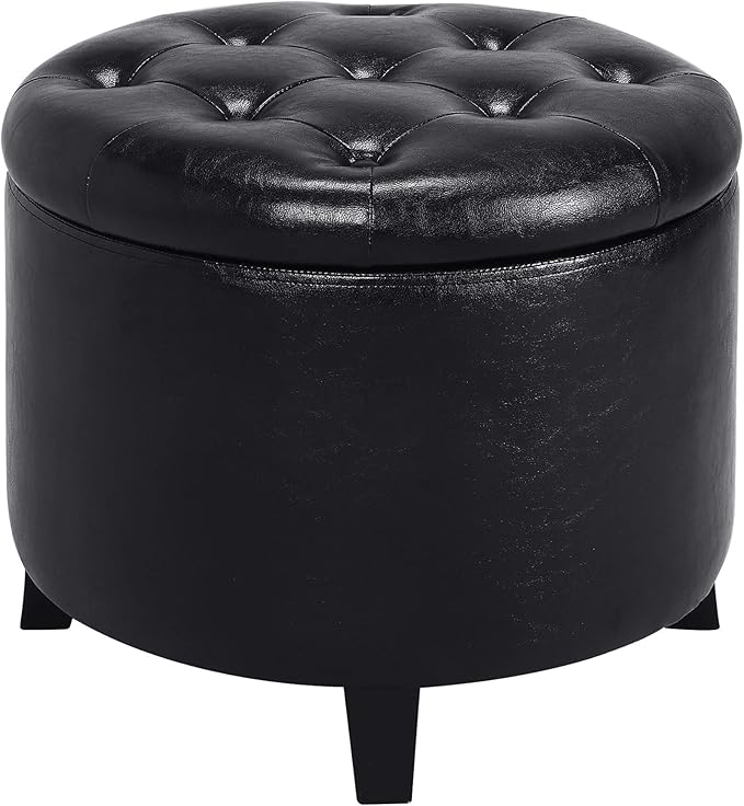 Convenience Concepts Designs4Comfort Storage Ottoman, Black Faux Leather
