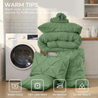 Sasttie Full Size Comforter Set, 7-Piece Bed in a Bag, Pintuck Bedding Set for All Season, Includes Comforter, Flat Sheet, Fitted Sheet, Pillowcases and Pillowshams, Green