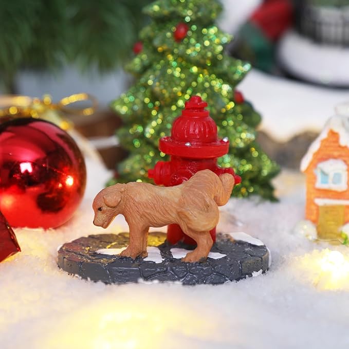 NINIPAPA Christmas Village Accessories Fire Hydrant for Christmas Village Santa's Sets Resin Figurines Puppy Statue for Santa Ornaments and Christmas Decoration