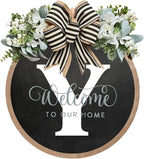 Circular Surname Front Door Welcome Sign - 26 Letter House Wreath, Front Porch Decorations, Year-Round Home Decor (Y)