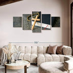 Elephant Stock Cross Canvas - 5 Panel Christian Pictures Decor - Canvas Print Wall Decor - Christian Cross Wall Art - 92" X 42"