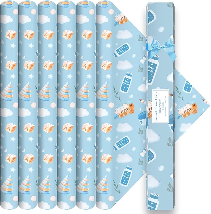 SCENTORINI Baby Powder Scented Drawer Liners, 6 Sheets Fragrant Paper Liners Non-Adhesive Paper Sheets for Home Closet, Dresser Drawers, for Home Fragrance