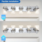 Bathroom Light Fixtures, 5-Light Bathroom Vanity Lights Over Mirror, Polished Chrome Vanity Lights with Glass Shade, 31" Modern Wall Sconce for Cabinet Porch Bedroom, Hallway E26